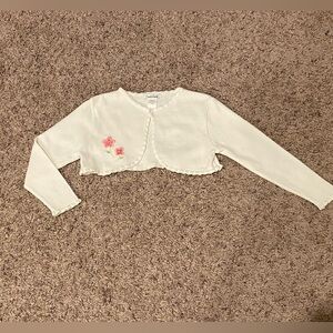 Sarah Louise Y2K White Cropped Cardigan Shrug with Floral Embroidery Easter sz 6